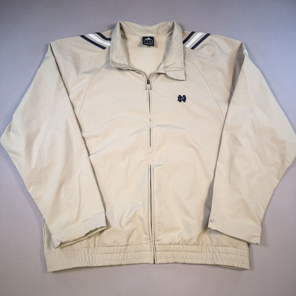 VTG “Y2K* Adidas Notre Dame Full Zip Khaki Light Jacket Men's XL Climaproof 2005